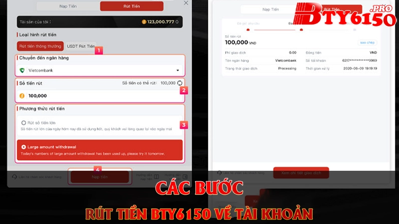 Các bước rút tiền Bty6150 về tài khoản